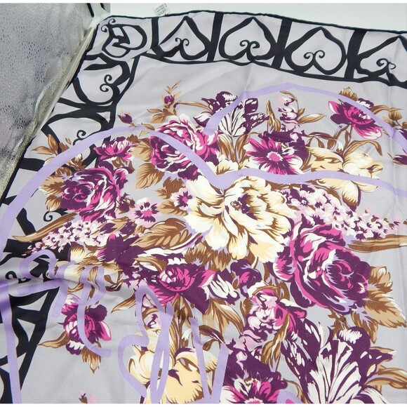 Hermes Scarf Heart Border Floral Print JEKBIR Lettering Grey Violet - Picture 16 of 16